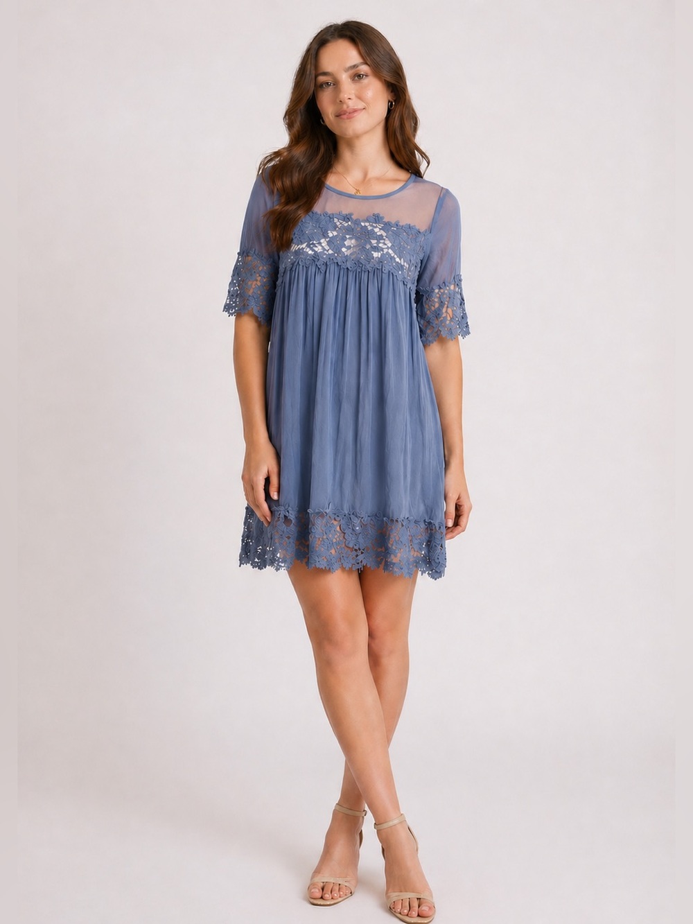 Vizio Blue Lace Boho Babydoll Mini Dress Medium
